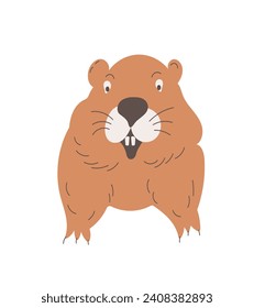 Marmot. Cute wild animal. Brown groundhog. Flat vector illustration of a groundhog isolated on a white background.