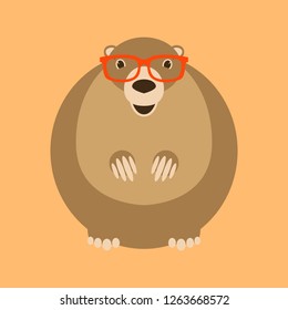 marmot  in glasses ,vector illustration , flat style ,front view