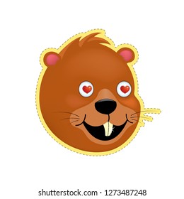 Marmot in love in the spring afternoon. Cartoon character. Mammal rodent of the squirrel family. Vector. Sticker.
