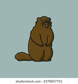 Marmot standing on hind legs cartoon vector illustration for Marmot Day on February 2