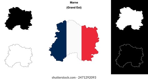 Marne department outline map set