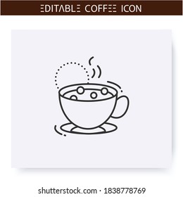 Marocchino coffee line icon. Type of coffee drink. Double espresso with cocoa powder and milk foam. Coffeehouse menu. Different caffeine drinks concept. Isolated vector illustration. Editable stroke  svg