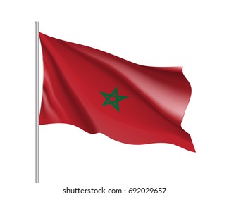 Marocco flag. Illustration of Asian country waving flag on flagpole. Vector 3d icon isolated on white background. Realistic illustration