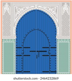 Marokkanisches Portal in Marrakesch mit blauer Tür