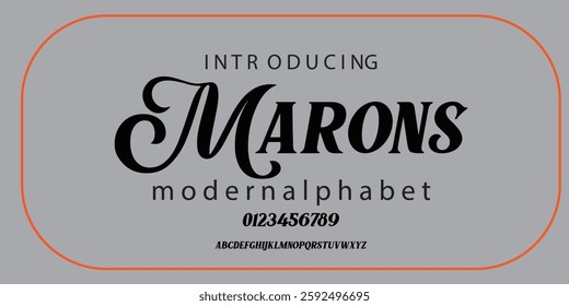 Marony font. Elegant alphabet letters font and number