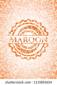 Maroon abstract emblem, orange mosaic background