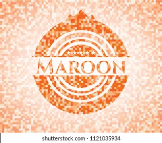 Maroon abstract emblem, orange mosaic background