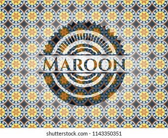 Maroon arabic style badge. Arabesque decoration.