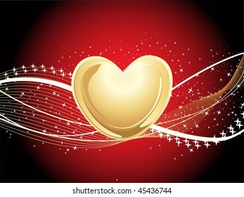 maroon background with wave, isolated golden heart