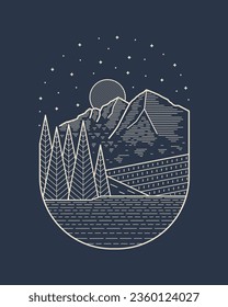 Maroon Bells, Elk Mountains, Colorado mono line art design for badge, sticker, patch, t shirt design, etc