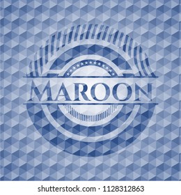 Maroon blue emblem with geometric pattern background.
