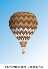 A maroon and brown chevron pattern design hot air balloon in blue sky vector illustration