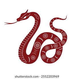 Maroon Chinese Zodiac Snake Vector Illustration – Lunar New Year 2025 Symbol with Traditional Floral Pattern Design