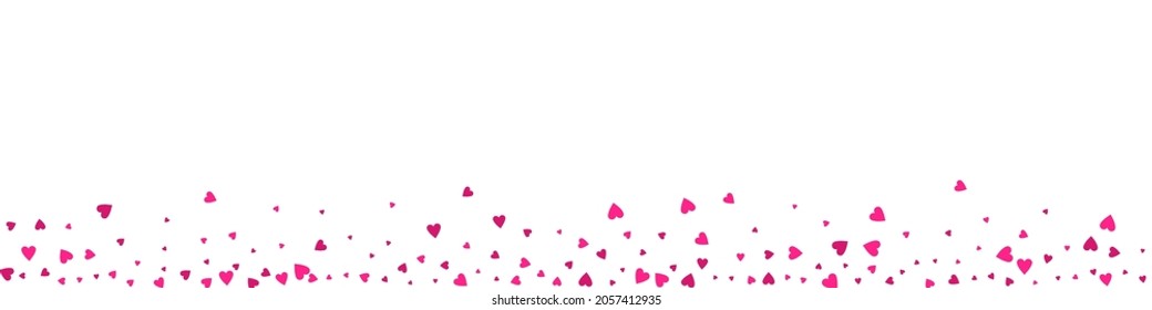 Maroon Color Confetti Vector Panoramic White Backgound. 3d Papercut Wallpaper. Burgundy Decoration Hearts Pattern.