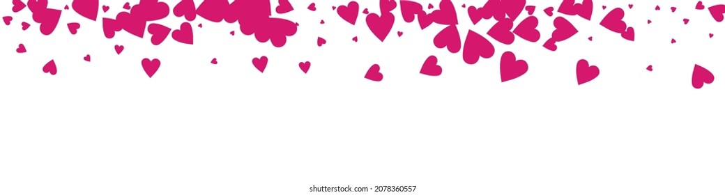 Maroon Color Confetti Vector Panoramic White Backgound. Fly Hearts Poster. Burgundy Love Papercut Wallpaper.