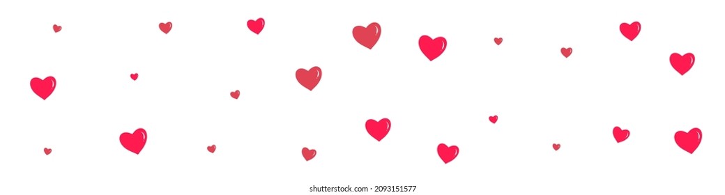 Maroon Color Confetti Vector Panoramic White Backgound. Romantic Papercut Texture. Red Wedding Heart Pattern.