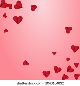 Maroon Color Confetti Vector Pink  Backgound. Valentine Hearts Border. Red Cut Papercut Wallpaper.