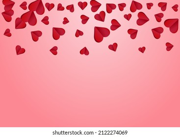 Maroon Color Confetti Vector Pink  Backgound. Valentine Heart Concept. Burgundy Romantic Hearts Border.