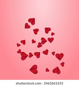 Maroon Color Confetti Vector Pink  Backgound. 3d Papercut Template. Red Valentine Hearts Wallpaper.