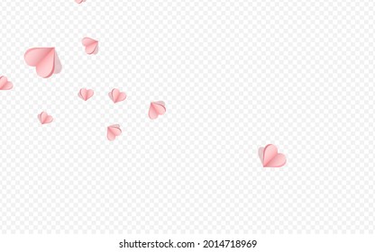 Maroon Color Confetti Vector Transparent Backgound. Visual Papercut Border. Pink Romance Heart Texture.