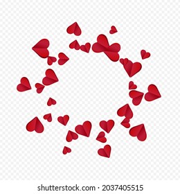 Maroon Color Confetti Vector Transparent Backgound. Love Papercut Frame. Red Fly Hearts Texture.