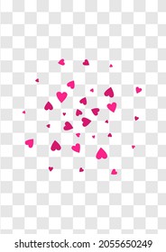 Maroon Color Confetti Vector Transparent Backgound. Birthday Hearts Concept. Pink 3d Papercut Poster.