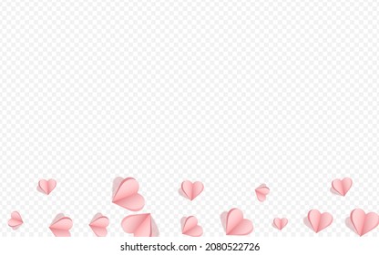 Maroon Color Confetti Vector Transparent Backgound. Wedding Heart Design. Pink Birthday Papercut Postcard.