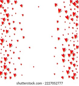 Maroon Color Confetti Vector White Backgound. Cut Hearts Wallpaper. Burgundy Love Heart Design.