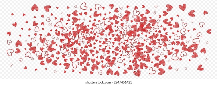 Maroon Color Heart Vector Panoramic Transparent Backgound. Fly Hearts Concept. Red Visual Confetti Card.