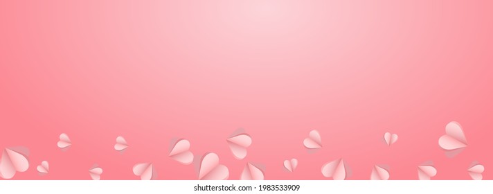 Maroon Color Heart Vector Pink Panoramic Backgound. Birthday Papercut Banner. Red Decoration Hearts Template.