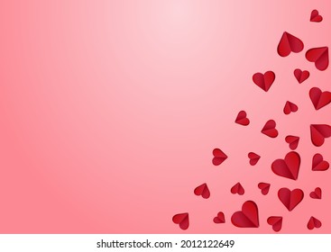 Maroon Color Heart Vector Pink  Backgound. Visual Hearts Template. Pink Love Confetti Illustration.