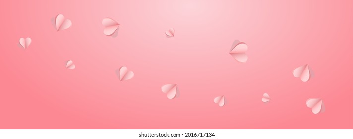 Maroon Color Heart Vector Pink Panoramic Backgound. Decoration Papercut Banner. Burgundy Romantic Confetti Template.