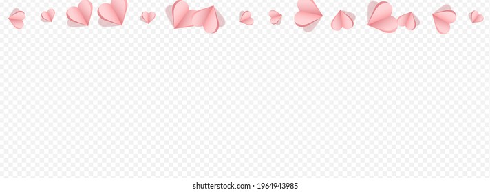 Maroon Color Heart Vector Transparent Panoramic Backgound. 3d Papercut Concept. Red Fly Hearts Wallpaper.