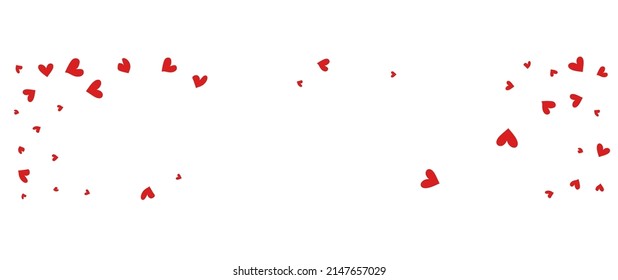 Maroon Color Hearts Vector Panoramic White Backgound. Love Confetti Wallpaper. Pink Paper Heart Illustration.