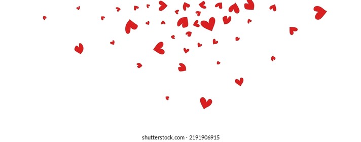 Maroon Color Hearts Vector Panoramic White Backgound. Valentine Confetti Wallpaper. Red Love Heart Texture.