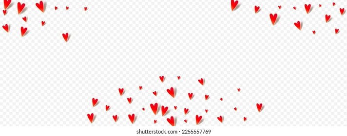 Maroon Color Hearts Vector Panoramic Transparent Backgound. Birthday Confetti Border. Pink Paper Heart Postcard.