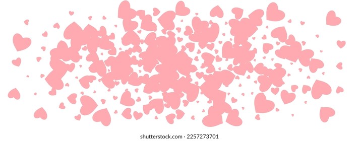 Maroon Color Hearts Vector Panoramic White Backgound. Visual Confetti Concept. Pink Paper Heart Border.