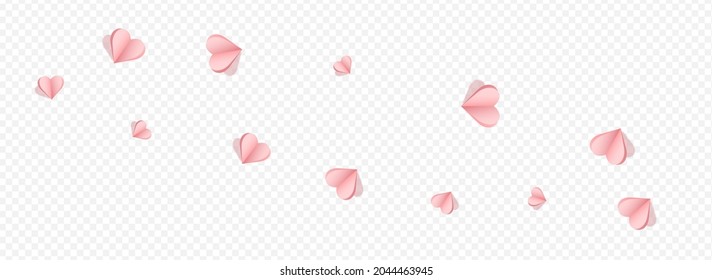 Maroon Color Hearts Vector Transparent Panoramic Backgound. Love Heart Design. Pink Visual Papercut Template.