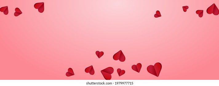Maroon Color Papercut Vector Pink Panoramic Backgound. Happy Hearts Banner. Red Wedding Confetti Wallpaper.