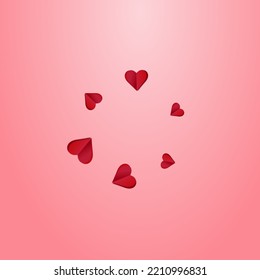 Maroon Color Papercut Vector Pink  Backgound. 3d Hearts Frame. Red Falling Heart Border.