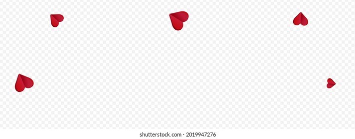 Maroon Color Papercut Vector Transparent Panoramic Backgound. Valentine Confetti Postcard. Burgundy Wedding Hearts Card.