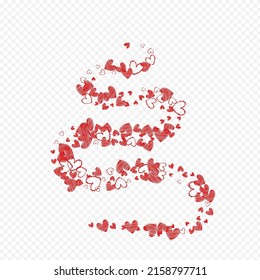 Maroon Color Papercut Vector Transparent Backgound. Falling Hearts Pattern. Red 3d Heart Border.