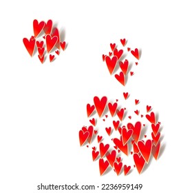 Maroon Color Papercut Vector White Backgound. Happy Confetti Card. Burgundy Paper Heart Design.