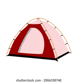 maroon colored camping tent and outdoor activity illustration on white background isolated
