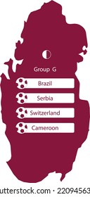 Maroon-farbige Karte Katars mit der G-Liste der Internationalen Fußballveranstaltung 2022