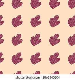 Maroon crystals seamless hand drawn pattern. Light orange background. Magic backdrop. Designed for fabric design, textile print, wrapping, cover. Vector illustration.