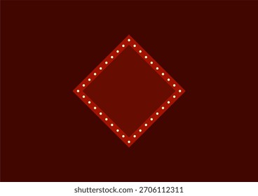 Borde de signo de diamante marrón con bombillas de teatro retro blanco ilustración plana