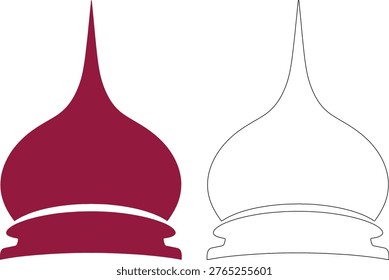 Maroon dome silhouette next to outline dome architectural