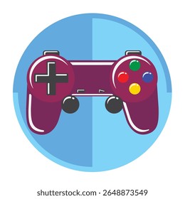 Maroon game console with blue circle background