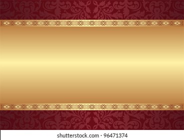 maroon and gold background with ornaments